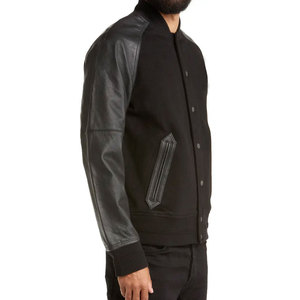 <b>Men's</b> Casual Streetwear Fleece <b>Varsity</b> <b>Jacket</b> for <b>man</b> with PU Leather Sleeves Stand Collar Winter Style <b>Bomber</b> <b>JACKET</b> - Product Image 3