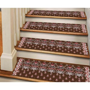 Brown Step Rug, Red Flowers Rug, Boho Rug, Modern Rug, Washable Stair Rug,Goblen - Product Image 1