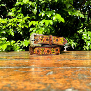 Ceinture Western en Cuir de Vachette Véritable Faite Main avec Logo Personnalisé et Motif Floral Paisley – Taille Personnalisée 32 à 48 Pouces – Idéale pour les Fêtes - Product Image 1