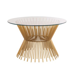 Meubles de maison Table d'appoint ronde en fer Couleur or Tabouret de bar pour la décoration de fête et de bar Dessus en verre fait à la main Conception personnalisée - Product Image 1