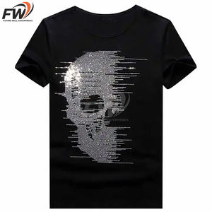 Camiseta Personalizada para Hombre con Pedrería en Toda la Superficie, Venta al por Mayor, Cuello Redondo, Manga Corta, Color Negro, Decoración con Fijación Térmica, Marca Privada - Product Image 1