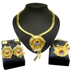 Zhuerrui vergoldet Neueste brasilia nische Schmuck Set Dreifarbige Galvanik Custom Schmuck Big Halskette Schmuck Set NH00054