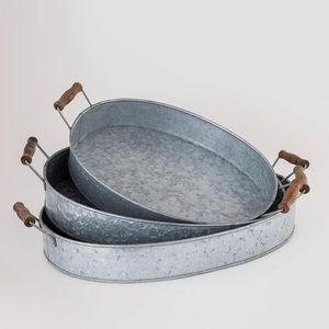 Plateau galvanisé de forme ovale de qualité de luxe plateau galvanisé au design attrayant avec poignées en métal plateau de vaisselle de table - Product Image 4