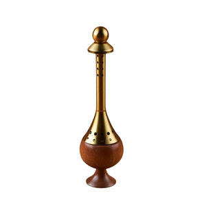 Brûleur d'encens en métal arabe du Moyen-Orient avec base en bois Brûleur d'aromathérapie Bakhoor pour le printemps/été - Product Image 2