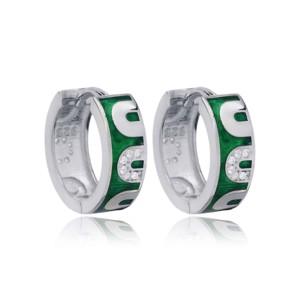 Pendientes de Aro con Diseño de Esmalte Verde y Circonita, Plata de Ley 925, Chapados en Oro, Joyería Artesanal Moderna para Mujer - Product Image 5