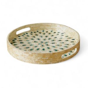 Bandeja de Nácar Hecha a Mano, Bandeja Decorativa con Incrustaciones de Concha Natural, Ecológica, para Mesa de Cocina - Product Image 1