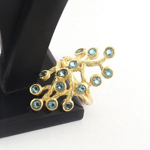 Bague de déclaration en Quartz bleu suisse à facettes, Collection exquise, Design en filigrane plaqué or 24k, bagues 7US, cadeau - Product Image 5