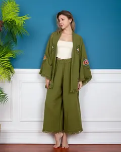 Holiday Evil Eye Conjunto de Kimono de dos piezas 100% algodón Crepe Cintura natural Ropa de mujer de playa sostenible y lavable - Product Image 6