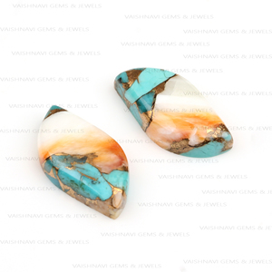 Venta al por mayor a granel Natural espinoso ostra cuarzo cobre turquesa 10x20mm elegante parte posterior plana calibrado cabujón suelto para la fabricación de joyas - Product Image 2