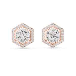 Boucles d'oreilles classiques hexagonales en moissanite taille ronde en argent sterling 925 avec sertissage clos plaqué platine, cadeau d'anniversaire pour elle - Product Image 3