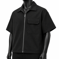 Kemeja Pria Ukuran Besar Kustom dengan Ritsleting, Lengan Pendek, Model Kotak, Streetwear, Kerah Kancing, Saku, OEM Grosir