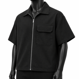 Custom Men's Oversized Men’s Oversized Zipper <b>Shirt</b> Short Sleeve Boxy Fit Streetwear <b>Button</b> Collar Pocket <b>Shirt</b> OEM Wholesale - Product Image 3