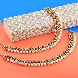 สร้อยข้อเท้าผู้หญิงแบบมุก Kundan โลหะผสมชุบโรเดียม งานแต่งงานแบบอินเดีย คลาสสิก ทันสมัย แบบดั้งเดิม - Product Image 3