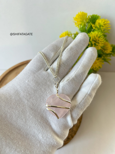 Wholesale Polished Natural Rose Quartz Heart Pendant Silver <b>Wire</b> Wrapped Handmade Love Healing Crystal Jewelry <b>for</b> Men Women - Product Image 6