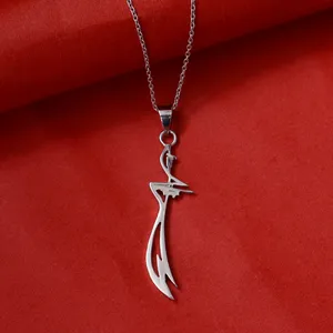 Collier minimaliste en argent 925 plaqué rhodium avec pendentif lettre tendance et chaîne à maillons, unisexe, pour tous les jours, style islamique - Product Image 4