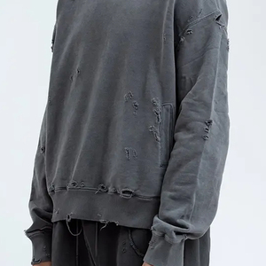 Vente en gros de streetwear fabricant de vêtements pour homme sweat à capuche déchiré couleur unie hiver polaire-Offre Spéciale teint uni - Product Image 6