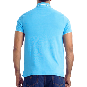 Bleu ciel coupe classique pour polo 100% coton à manches courtes doux et respirant motif solide tenue décontracté - Product Image 2