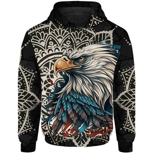 เสื้อสเวตเตอร์มีฮู้ดลายนกอินทรีสำหรับทุกเพศเสื้อสเวตเตอร์มีฮู้ดสีดำพิมพ์ลายผ้าฟลีซโพลีเอสเตอร์/ ผ้าฝ้ายย้อมสีล้วนสำหรับฤดูใบไม้ผลิขายส่ง - Product Image 3