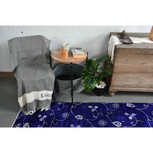 Classique bleu 4x7ft Vintage turc laine tapis grande surface Rectangle Patchwork motif Latex abstrait salles conception en peluche pour les chambres - Product Image 3