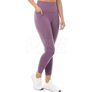 Leggings de fitness respirants taille mi-haute pour femmes, best-seller, avec motif uni personnalisé, taille élastique, en Spandex/Polyester - Product Image 3