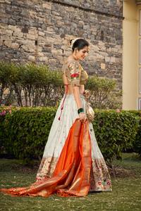 Conjunto étnico indio Lehenga Choli de estilo Bollywood semicosido de seda Jacquard para fiestas de boda de mujer - Product Image 4