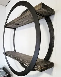 Estante de pared de madera rústica y metal negro de calidad superior con soportes industriales para decoración de sala de estar o cafetería a bajo precio - Product Image 5