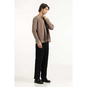 Suéter de Punto Combinado para Hombre, Corte Regular, con Capucha y Cierre de Cremallera, Color Beige, Ropa Casual para Invierno - Product Image 5