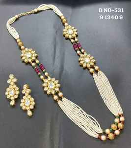 Collar Largo de Perlas Golden Kundan SKU-531 D-4 - Product Image 3