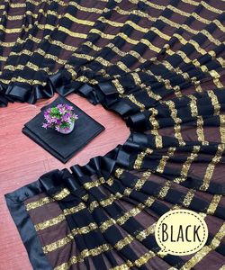 Vêtements de fête Nouvelle doublure de séquence attrayante Belle couleur bleue Saree avec chemisier non cousu par Alphanumero Corporation Alphanumero - Product Image 2