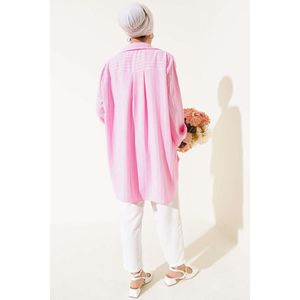 เสื้อเชิ้ตโอเวอร์ไซส์ลายทางลินดาสีชมพู - Product Image 4