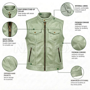 Light <b>Weight</b> Unique Design Motorcycle Leather <b>Vest</b> New Arrival Wholesale Motorcycle Leather <b>Vest</b> - Product Image 4