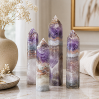 Tour en agate améthyste de 18 cm, pointe de cristal polie, obélisque en pierre précieuse, décoration d'intérieur, vente en gros, OEM personnalisé