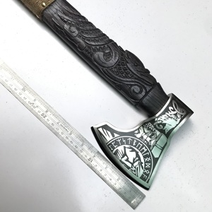 ขายส่งขวานเหล็กดามัสกัสแบบกำหนดเอง OEM ODM ยี่ห้อ PRESTIGE BLADES ด้ามไม้แอช ปลอกหนัง รับผลิตตามสั่ง 1 ปี - Product Image 4