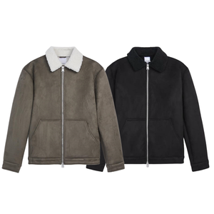 Chaqueta Overfit de ante de lujo para hombre personalizada 2025, decoración de piel con cremallera, cuello vuelto - Product Image 4