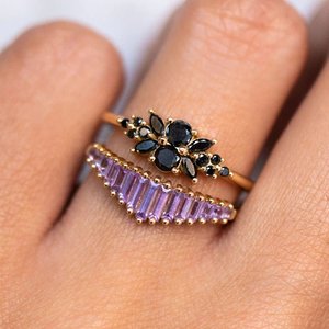 Bague en argent sterling 925 plaqué or avec pierre d'onyx noir, design unique, tendance minimaliste, bijoux pour femme, fiançailles, mariage, fête - Product Image 6