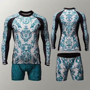 Marque hommes à manches courtes Rash Guard et Fight Shorts Set MMA BJJ Grappling Arts martiaux équipement de Compression de soutien pour les garçons - Product Image 1