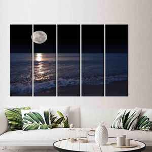 Elegante lienzo impreso con vista al mar y a la luna para decoración del hogar contemporáneo, 5P: Gallery Wrapped - Product Image 1