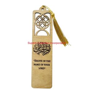 Marcapáginas de madera cortados con láser personalizables con borlas, patrón geométrico islámico, accesorios de libros de madera Natural hechos a mano para regalos - Product Image 6