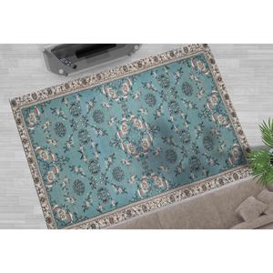 Tapis en chenille turquoise : design marocain, tapis d'appoint antidérapant, tapis doux non tissé - Product Image 2