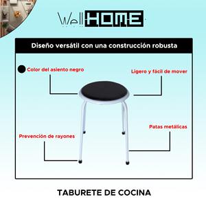 Sgabello da Cucina WELL HOME con Gambe in Metallo Nero 30.5x30.5x42.5 cm, Sgabello da Bar - Product Image 2
