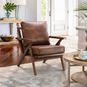 Fauteuil lounge moderne en bois avec coussin en cuir pour salon, hôtel et utilisation en salon - Product Image 5