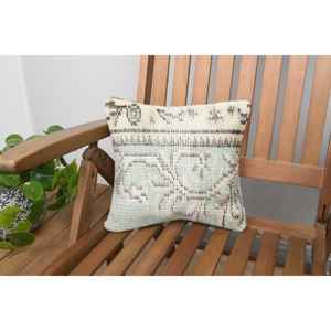 Beige Wool Kantha <b>Patchwork</b> Pillow 12x12 Inch Luxury Rustic <b>Throw</b> Pillow Vintage Fluffy Embroidered Printed Patterns for Floor - Product Image 1