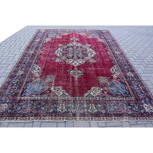 Vintage Turkish Rug Classic <b>Red</b> Blue Patchwork Design 8.1x11.3ft Large Area Woolen Area Rug for Entryway Hallway Rectangle Latex - Product Image 1