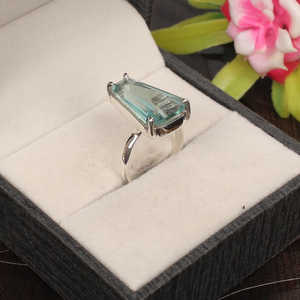 แหวนเงินแท้ 92.5 รูปทรงโลงศพ ประดับพลอยอะความารีน ดีไซน์หรูหรา สำหรับขายส่ง - Product Image 4