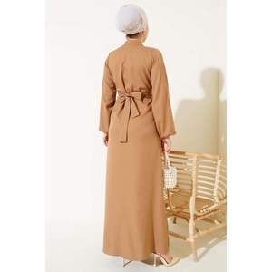 Half <b>Button</b> Collar String Dress Camel - Product Image 2