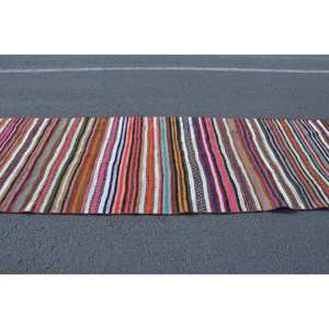 Alfombra turca étnica Vintage de 3,6x11,5 pies, patrón de retazos de lana Beige, respaldo de látex para decoración para sala de estar, uso en coche, 4m de ancho - Product Image 3