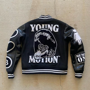 Patch Embroidery <b>Men</b> College Custom Baseball <b>Bomber</b> Letterman Crop Leather Sleeve <b>Varsity</b> <b>Jacket</b> College Baseball <b>jacket</b> for <b>men</b> - Product Image 3