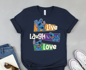 Camiseta Unisex Azul Marino 100% Algodón Premium, Camiseta con Estampado de Personajes Live Laugh Love, Camiseta Holgada de Moda Urbana Personalizada al por Mayor - Product Image 1