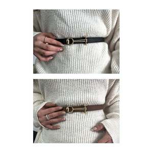 Ceinture fine pour femme à boucle longue, ceinture pour veste, ceinture pour chemise, ceinture pour robe - Noir et Marron - Doré - Product Image 2