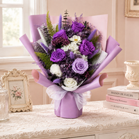 Bouquet Éternel Fait Main en Gros pour Décoration d'Intérieur – Mélange de Fleurs Violettes Stabilisées avec Préservation à la Glycérine – Idéal Noël